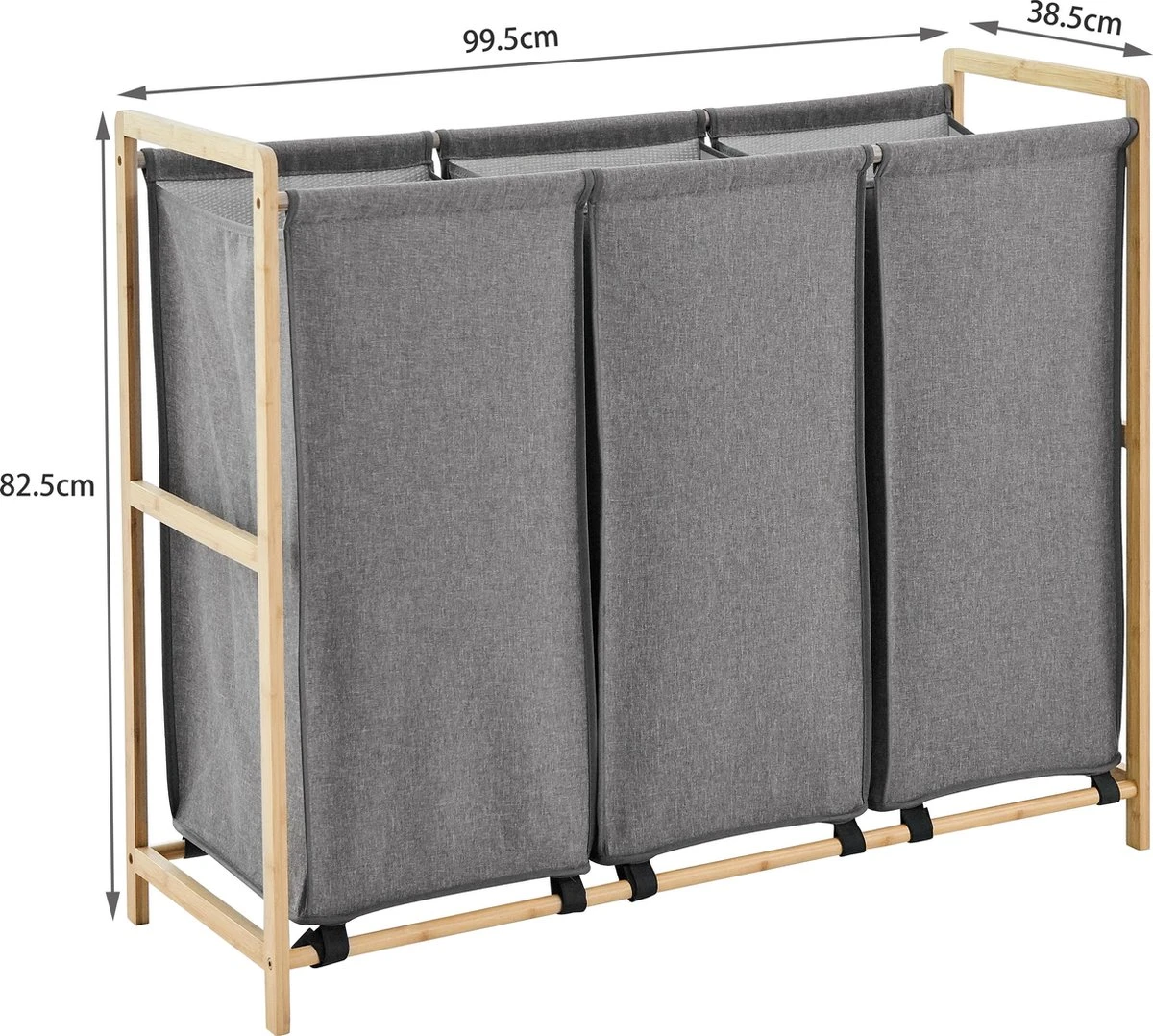 ACAZA Grote Wassorteerder Met 3 Vakken - XL Wasmand - Stof / Bamboe - Grijs 3 ACAZA Grote Wassorteerder Met 3 Vakken - XL Wasmand - Stof / Bamboe - Grijs - Afbeelding 3