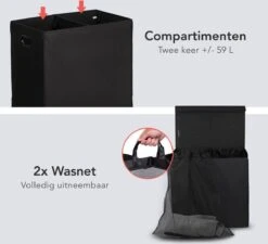 LifeGoods Wasmand - 2 Vakken Met Deksel - Opvouwbaar - 120 L - Wassorteerder - Stof - Zwart -Leifheit Store 1200x1092 2