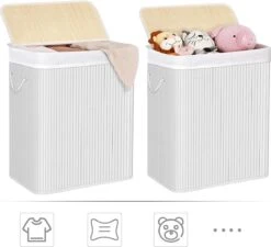 Songmics Wasmand 100 L, Bamboe Wasmand, Wasmand Met Handvaten, Deksel Met Clips, Opvouwbaar, Waszak Verwijderbaar, Wit LCB071W01 11 Songmics Wasmand 100 L, Bamboe Wasmand, Wasmand Met Handvaten, Deksel Met Clips, Opvouwbaar, Waszak Verwijderbaar, Wit LCB071W01 -Leifheit Store 1200x1093 2