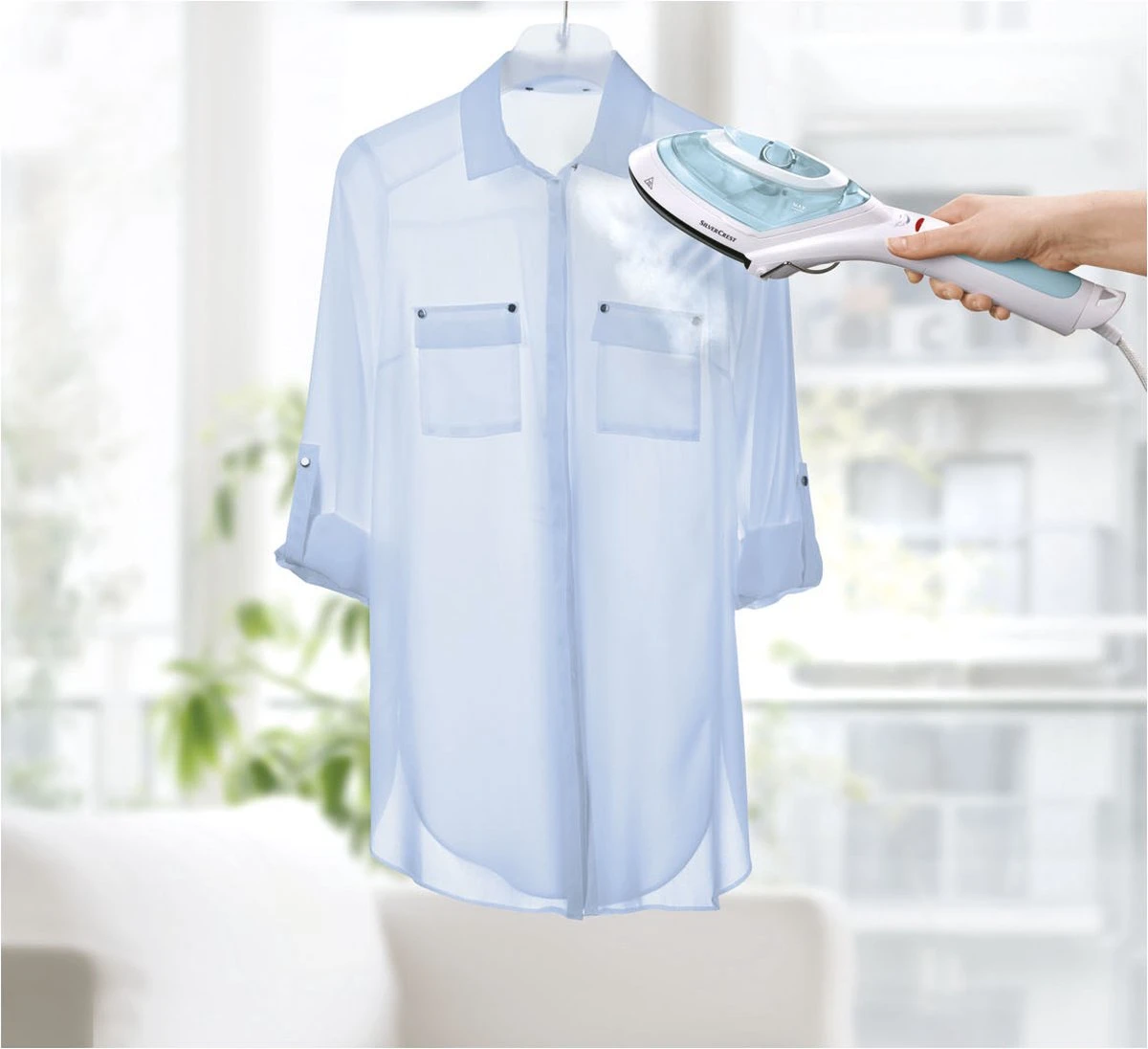 SilverCrest- Stoomborstel- 4 In 1 Strijken, Stomen, Stofborstelen, Pluis Verwijderen- Handstomer Kleding - Stoomreiniger Stoomapparaat Kleding - Garment Steamer- Kleding Stomer- 1000watt- Lichtblauw 2 SilverCrest- Stoomborstel- 4 In 1 Strijken, Stomen, Stofborstelen, Pluis Verwijderen- Handstomer Kleding - Stoomreiniger Stoomapparaat Kleding - Garment Steamer- Kleding Stomer- 1000watt- Lichtblauw - Afbeelding 2