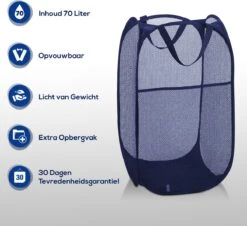 Allsa Wasmand - Opvouwbare Wasmand - 70 L - Extra Opbergvak - Stevig - Blauw -Leifheit Store 1200x1100 2