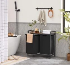 Merkloos Wasmand Met 2 Vakken, Grote Wassorteerder Met Uitschuifbare Waszakken, Bruin En Zwart -Leifheit Store 1200x1107 2