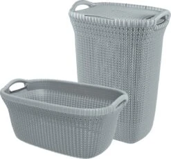 Curver Knit Wasmand Met Deksel 57L + Wasmand 40L - Blauw/Grijs