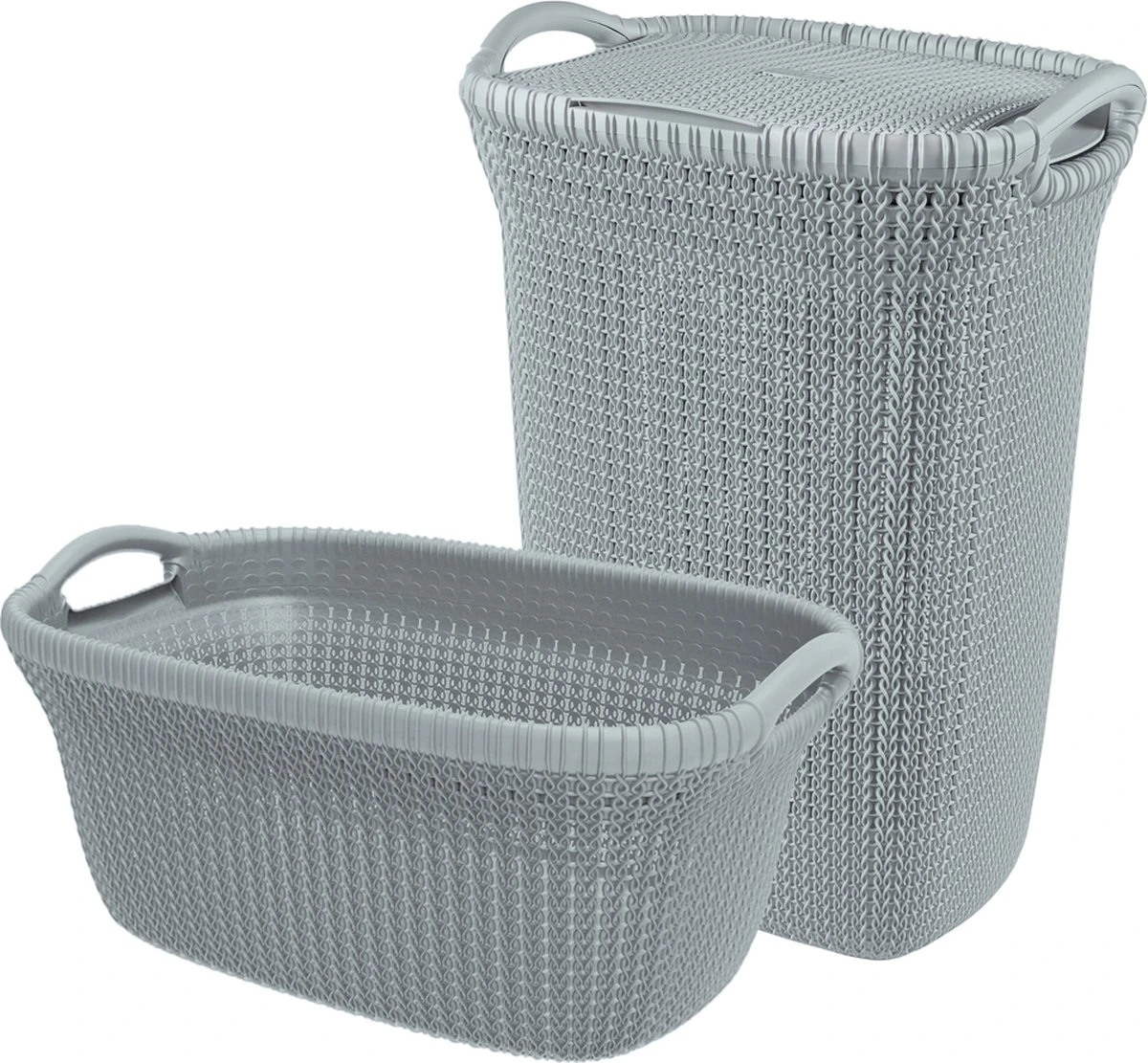 Curver Knit Wasmand Met Deksel 57L + Wasmand 40L - Blauw/Grijs 1 Curver Knit Wasmand Met Deksel 57L + Wasmand 40L - Blauw/Grijs