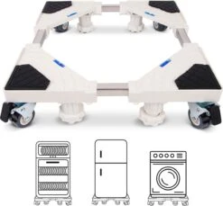 Agellic® Universele Verstelbare Wasmachine Verhoger – 300KG Draagkracht – Sokkel – Huishoudelijke Apparaten – Met Trillingsdempers – Met Wielen – Wasmachineverhoger – Wasmachine Kast – Meubelroller – Meubelverplaatser – Meubeltransporter