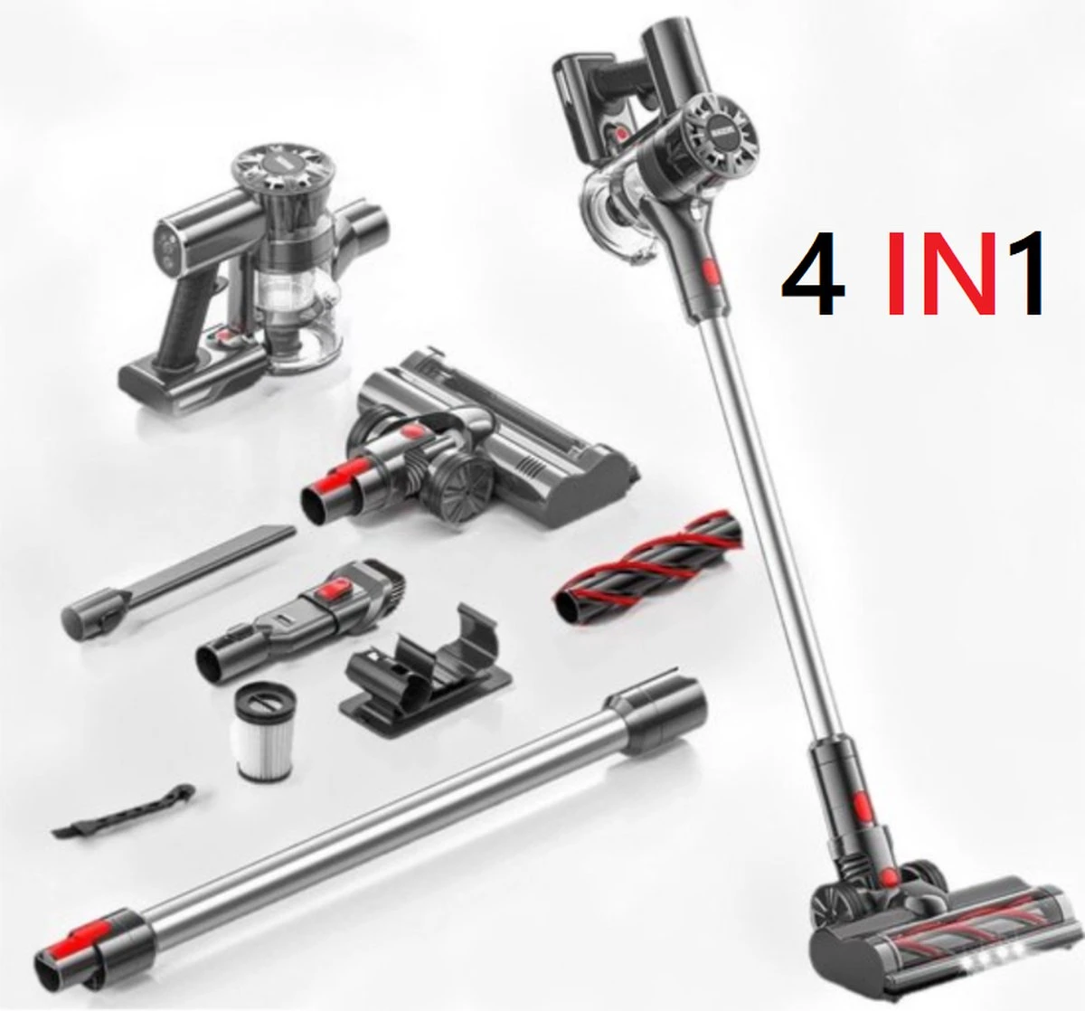 Steelstofzuiger Draadloos 200Watt Met 4 Verschillende Opzetstukken - Zakloos - Hepa Filter - Handstofzuiger - Kruimeldief 1 Steelstofzuiger Draadloos 200Watt Met 4 Verschillende Opzetstukken - Zakloos - Hepa Filter - Handstofzuiger - Kruimeldief