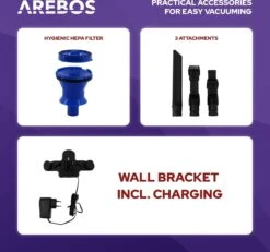 AREBOS - 2-in-1 Steelstofzuiger Draadloos - Stofzuiger Zonder Zak 200W - Kruimelzuiger - Handstofzuiger - Turboborstel Met LED - Stofzuiger Met Zak - Blauw -Leifheit Store 1200x1123 4
