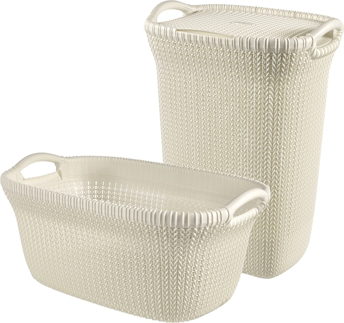 Curver Knit Wasmand Met Deksel 57L + Wasmand 40L - Gebroken Wit 1 Curver Knit Wasmand Met Deksel 57L + Wasmand 40L - Gebroken Wit