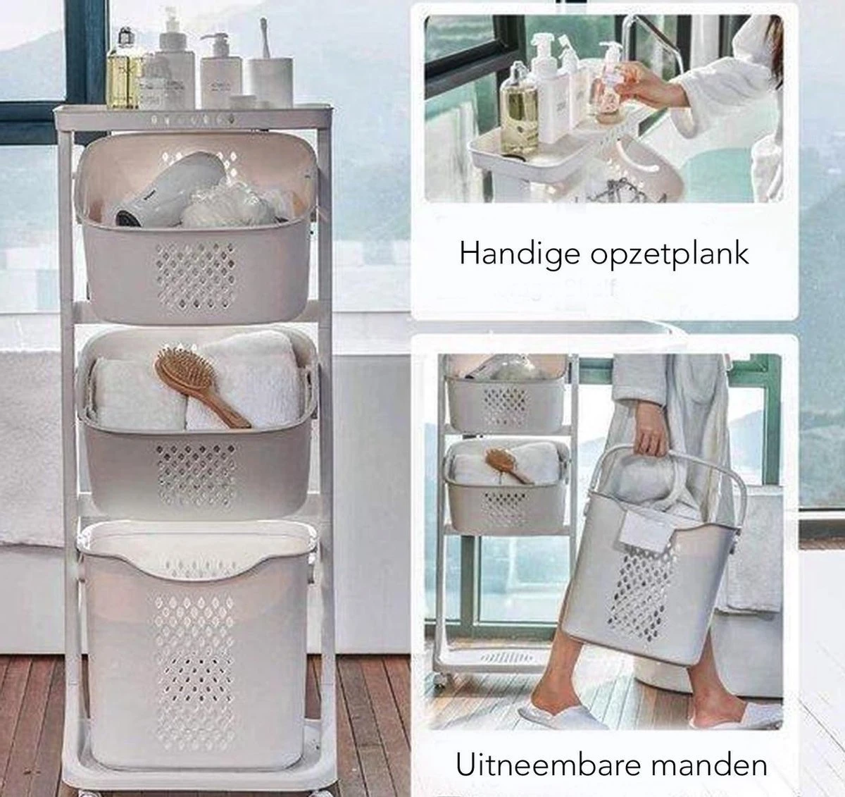 Sens Design Wassorteerder – Wasmand Met 3 Vakken - Op Wieltjes 7 Sens Design Wassorteerder – Wasmand Met 3 Vakken - Op Wieltjes - Afbeelding 7