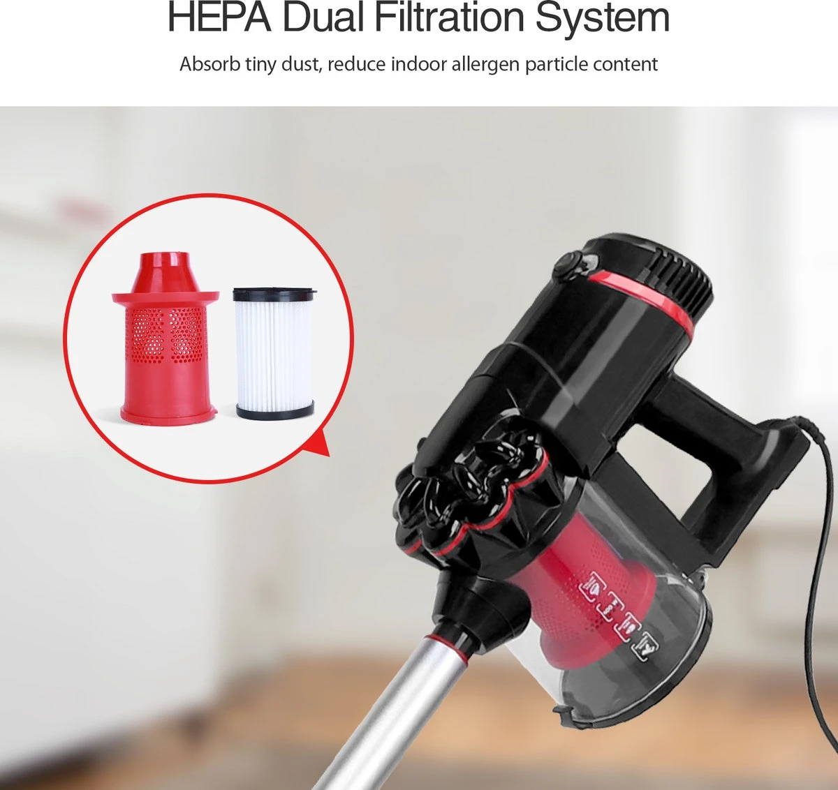 Aigostar Cyclone 33YAT - Steelstofzuiger - 3-in-1 - Met Snoer - 600W - Stofzuiger Zonder Zak - 5 Meter Kabel- Rood/zwart 5 Aigostar Cyclone 33YAT - Steelstofzuiger - 3-in-1 - Met Snoer - 600W - Stofzuiger Zonder Zak - 5 Meter Kabel- Rood/zwart - Afbeelding 5