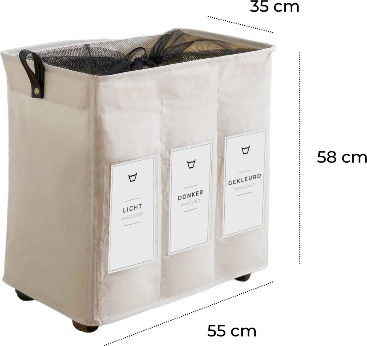 Wasmand 3 Vakken - Hotel Wassorteerder - NL Opdruk & Wielen - Opvouwbaar - Hotel - 100 Liter 2 Wasmand 3 Vakken - Hotel Wassorteerder - NL Opdruk & Wielen - Opvouwbaar - Hotel - 100 Liter - Afbeelding 2