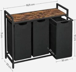 Wasmand, Wasverzamelaar, 3 Vakken, Met Legbord, Wassorteerbak, Waszak Uitschuifbaar En Uitneembaar, Per Waszak 38 Liter, Voor Badkamer, Wasruimte, Vintage Bruin-zwart BLH301B01 -Leifheit Store 1200x1139 4