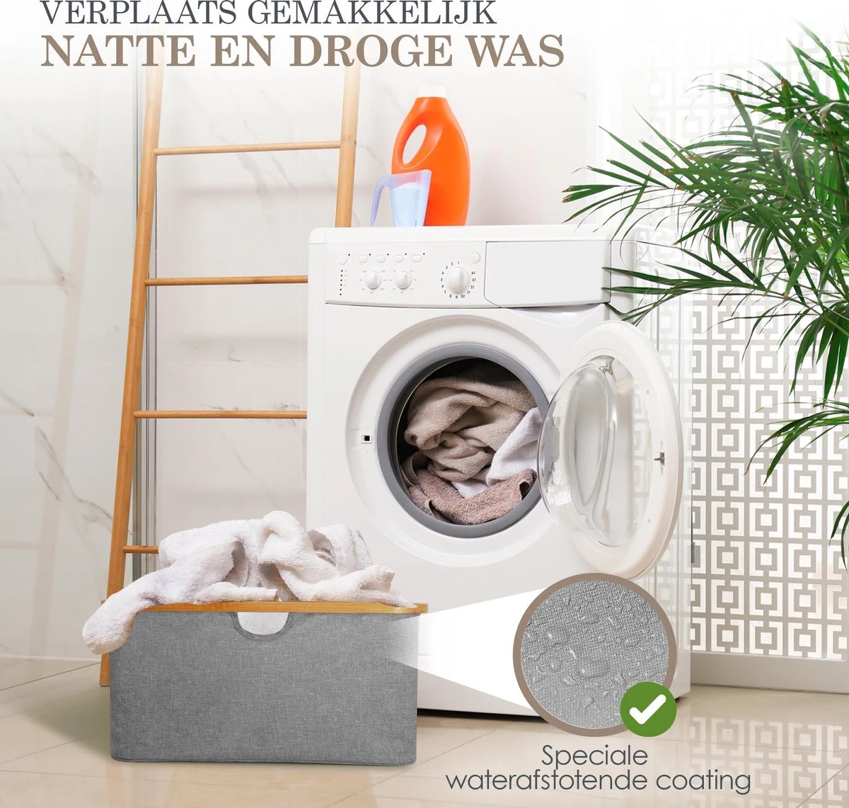 MIRI Opvouwbare Wasmand – Heupwasmand – Wasmanden – Opbergmand – Wasbox – 45L – Bamboe – Laundry Basket 2 MIRI Opvouwbare Wasmand – Heupwasmand – Wasmanden – Opbergmand – Wasbox – 45L – Bamboe – Laundry Basket - Afbeelding 2