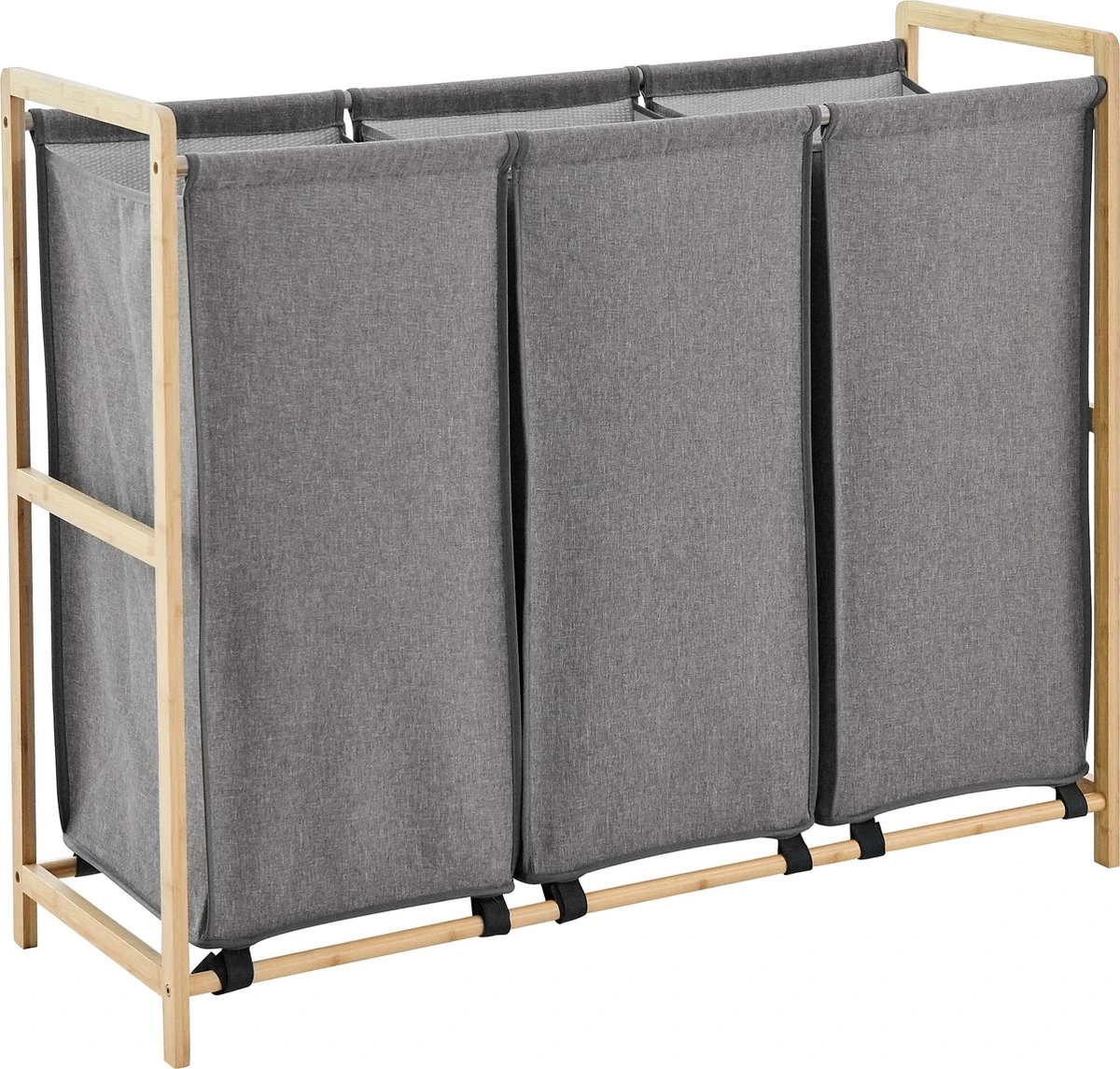 ACAZA Grote Wassorteerder Met 3 Vakken - XL Wasmand - Stof / Bamboe - Grijs 2 ACAZA Grote Wassorteerder Met 3 Vakken - XL Wasmand - Stof / Bamboe - Grijs - Afbeelding 2