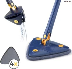 Merkloos Premium Driehoekige Dweil Met Wringer - Verstelbaar En 360 Graden Draaibaar – Dweilsysteem Incl. 4 Microvezel Doeken