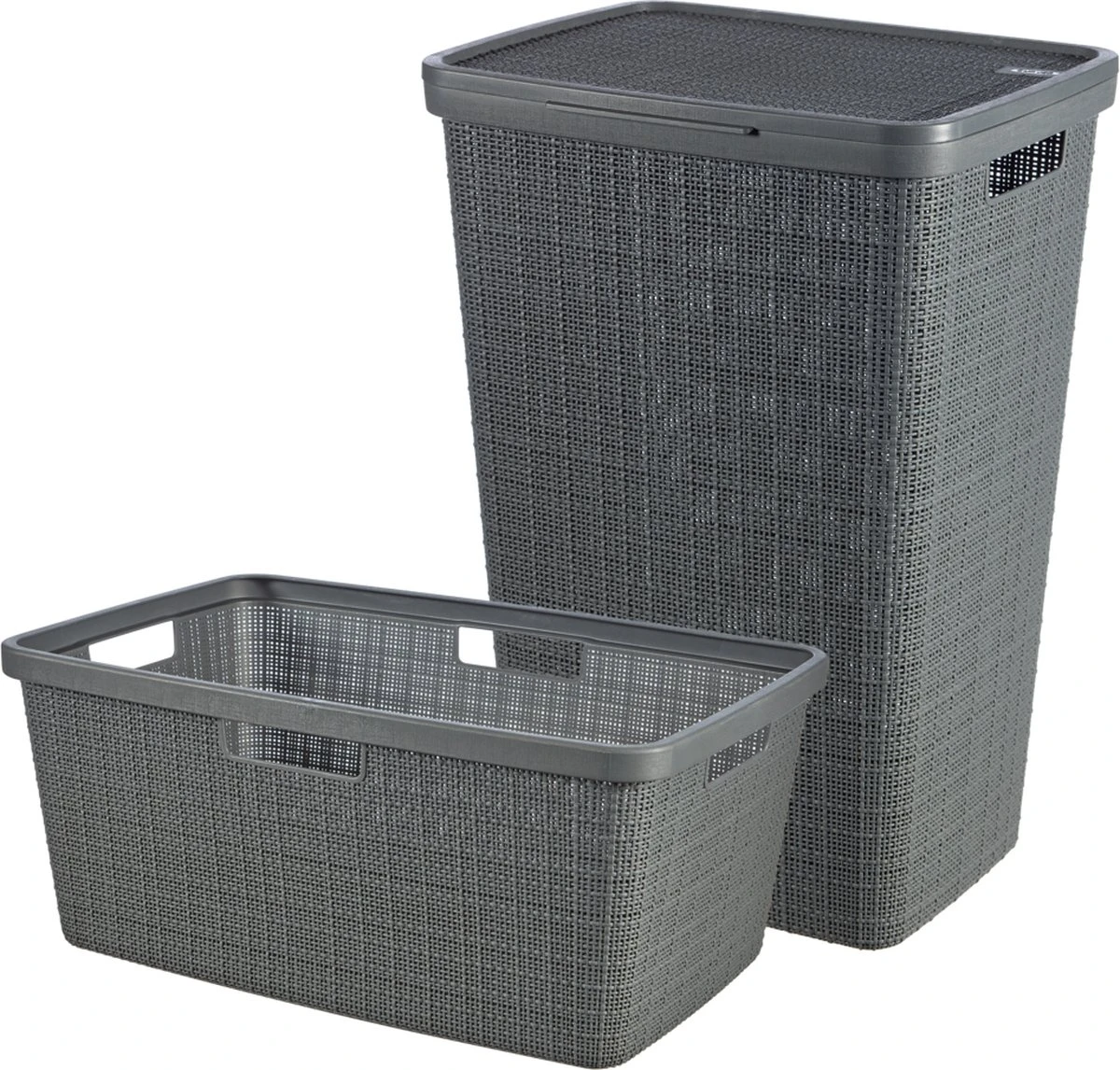 Curver Jute Wasmand Met Deksel 58L + Wasmand 46L - Donkergrijs 1 Curver Jute Wasmand Met Deksel 58L + Wasmand 46L - Donkergrijs