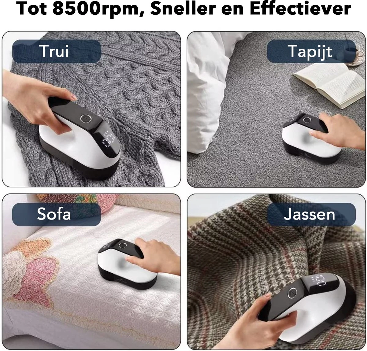 DOWO® - Elektrische Pluizenverwijderaar - Ontpluizer - Draadloos En Oplaadbaar - Pluizentondeuse - 3 Extra Opzetstukken - Zwart 4 DOWO® - Elektrische Pluizenverwijderaar - Ontpluizer - Draadloos En Oplaadbaar - Pluizentondeuse - 3 Extra Opzetstukken - Zwart - Afbeelding 4