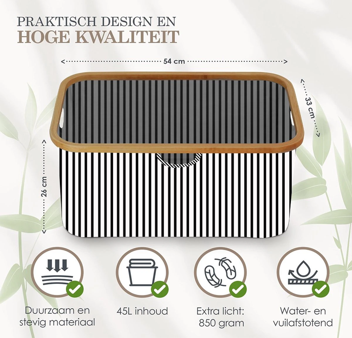 MIRI Opvouwbare Wasmand – Heupwasmand – Gestreept – Wasmanden – Opbergmand – Wasbox – 45L – Bamboe – Laundry Basket 6 MIRI Opvouwbare Wasmand – Heupwasmand – Gestreept – Wasmanden – Opbergmand – Wasbox – 45L – Bamboe – Laundry Basket - Afbeelding 6