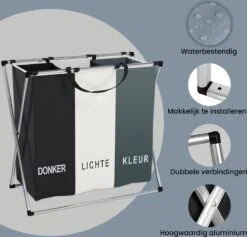 Wasmand 3 Vakken 90L - Opvouwbare Wassorteerder Met NL Opdruk - Aluminium Frame - -Leifheit Store 1200x1150 2