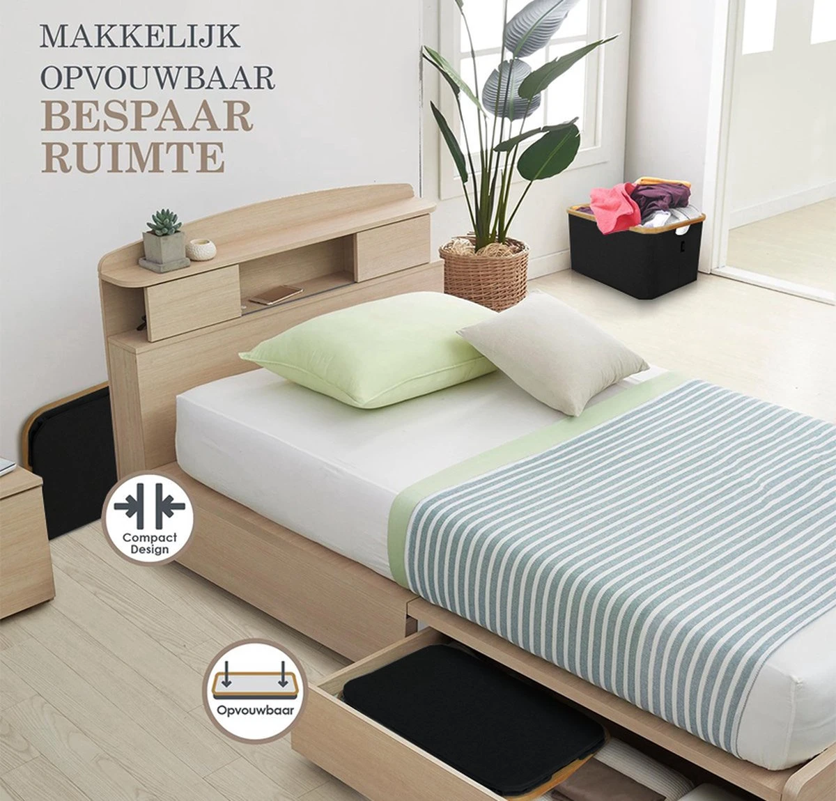 MIRI Opvouwbare Wasmand – Heupwasmand – Zwart – Wasmanden – Opbergmand – Wasbox – 45L – Bamboe – Laundry Basket 2 MIRI Opvouwbare Wasmand – Heupwasmand – Zwart – Wasmanden – Opbergmand – Wasbox – 45L – Bamboe – Laundry Basket - Afbeelding 2