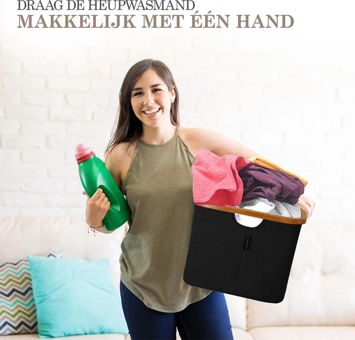 MIRI Opvouwbare Wasmand – Heupwasmand – Zwart – Wasmanden – Opbergmand – Wasbox – 45L – Bamboe – Laundry Basket 4 MIRI Opvouwbare Wasmand – Heupwasmand – Zwart – Wasmanden – Opbergmand – Wasbox – 45L – Bamboe – Laundry Basket - Afbeelding 4