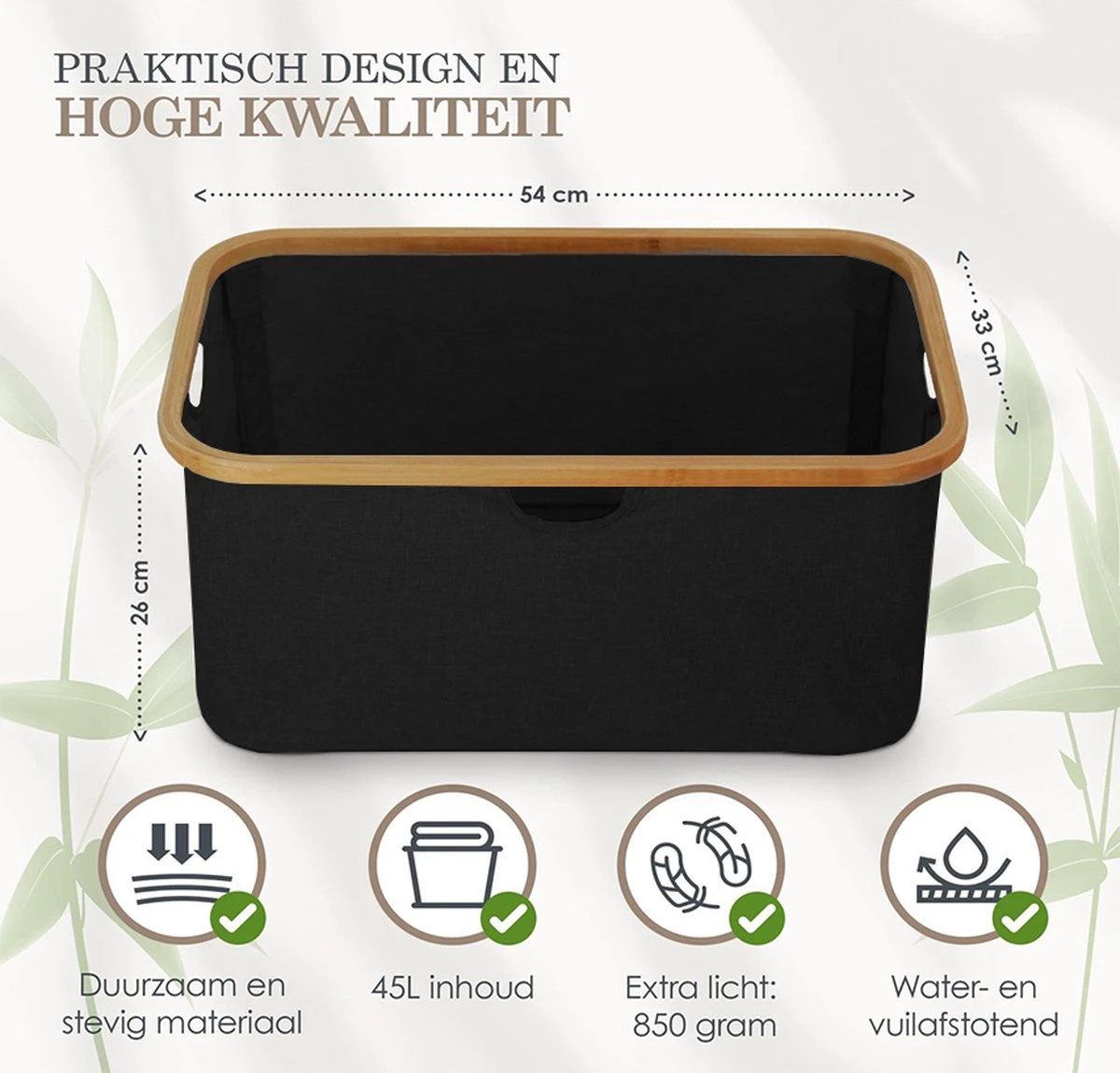 MIRI Opvouwbare Wasmand – Heupwasmand – Zwart – Wasmanden – Opbergmand – Wasbox – 45L – Bamboe – Laundry Basket 7 MIRI Opvouwbare Wasmand – Heupwasmand – Zwart – Wasmanden – Opbergmand – Wasbox – 45L – Bamboe – Laundry Basket - Afbeelding 7