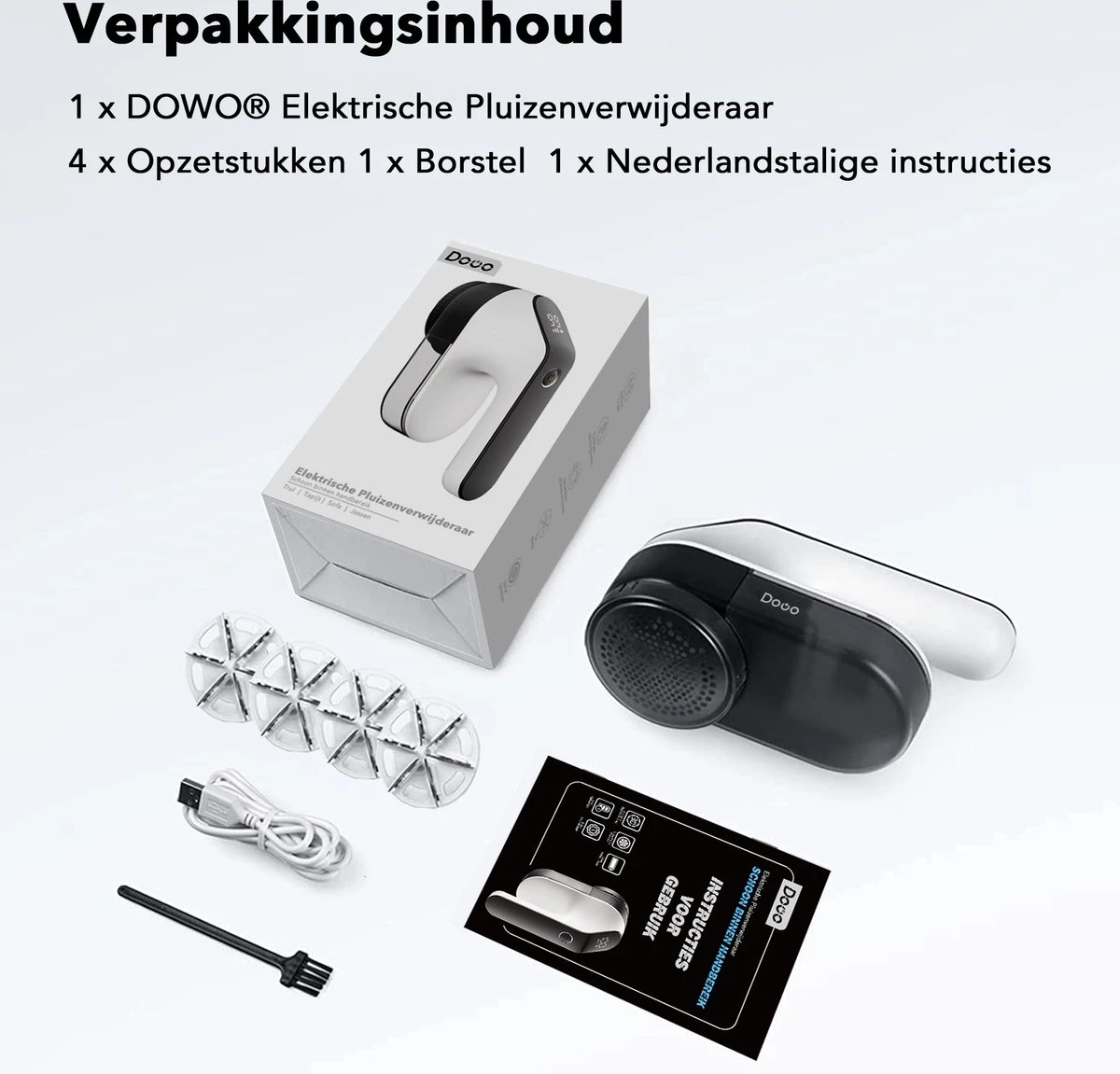 DOWO® - Elektrische Pluizenverwijderaar - Ontpluizer - Draadloos En Oplaadbaar - Pluizentondeuse - 3 Extra Opzetstukken - Zwart 6 DOWO® - Elektrische Pluizenverwijderaar - Ontpluizer - Draadloos En Oplaadbaar - Pluizentondeuse - 3 Extra Opzetstukken - Zwart - Afbeelding 6