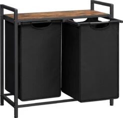 C90 - SISO-CO Wasmand, Wassorteerder Met Plank En Uittrekbare Zakken, Wasorganizer, Metalen Frame, 2 Oxford-stoffen Afneembare Zakken, Rustieke Bruin En Zwart BLH201B01 -Leifheit Store 1200x1154 1