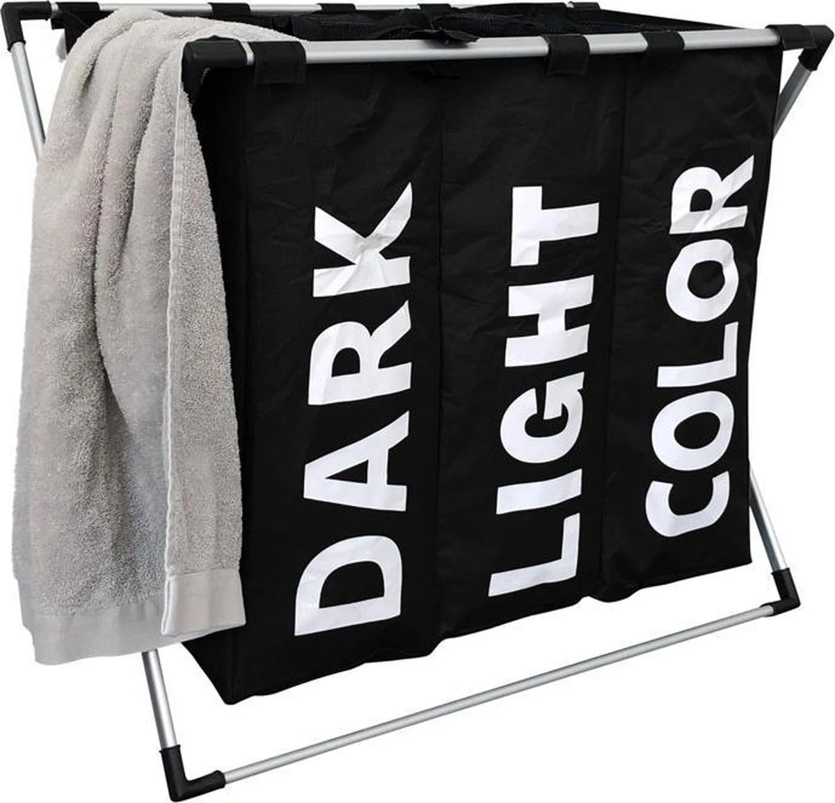Wasmand Met 3 Vakken - 90 Liter - Opvouwbaar En Afneembaar Frame - Wassorteerder In Verschillende Kleuren - Badkamer Wasgoed Organizer Met Sluitbare Zak - Zwart 1 Wasmand Met 3 Vakken - 90 Liter - Opvouwbaar En Afneembaar Frame - Wassorteerder In Verschillende Kleuren - Badkamer Wasgoed Organizer Met Sluitbare Zak - Zwart