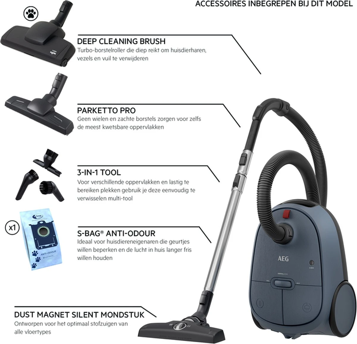 AEG AB61A4DB - Animal 6000 - Stofzuiger Met Zak - Stofzuigers - Parketborstel - Dierenhaar - Hepa 13 2 AEG AB61A4DB - Animal 6000 - Stofzuiger Met Zak - Stofzuigers - Parketborstel - Dierenhaar - Hepa 13 - Afbeelding 2