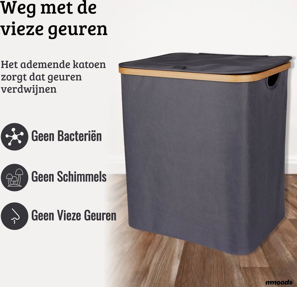 Mmoods Wasmand Katoen 2 Vakken 65 Liter - Wassorteerder Met Deksel Bamboe - Wasbox Badkamer Met Handvaten Grijs 5 Mmoods Wasmand Katoen 2 Vakken 65 Liter - Wassorteerder Met Deksel Bamboe - Wasbox Badkamer Met Handvaten Grijs - Afbeelding 5