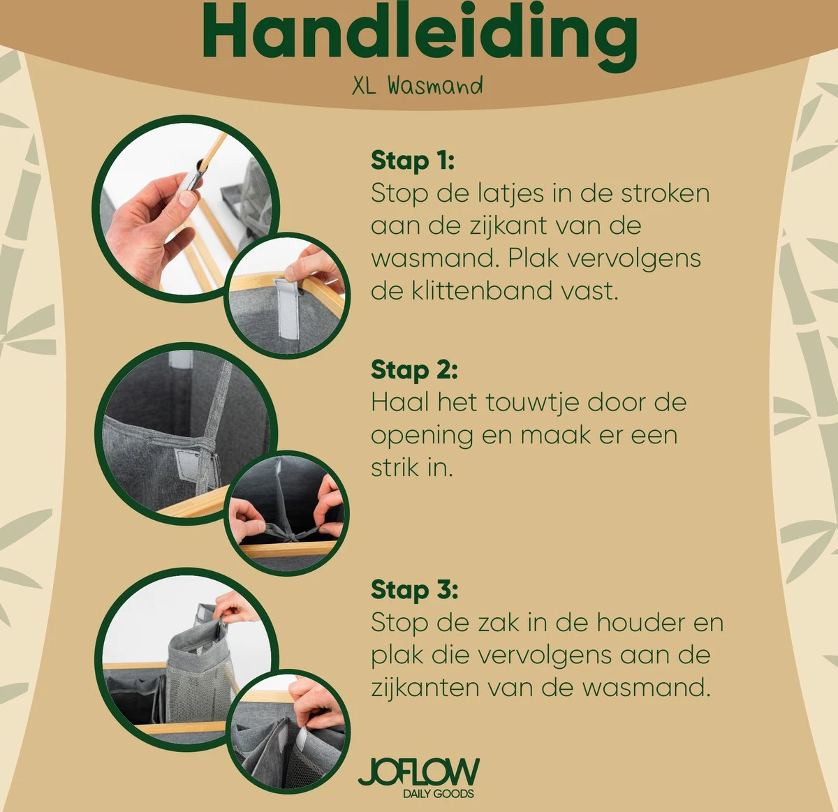 JoFlow® Wasmand Met Wassorteerder En Deksel | Wasbox Met 3 Vakken | Bamboe | 120L 10 JoFlow® Wasmand Met Wassorteerder En Deksel | Wasbox Met 3 Vakken | Bamboe | 120L - Afbeelding 10