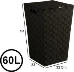 Merkloos Decopatent® Wasmanden Met Deksel - 60 Liter - Geweven Wasmand - Wasbox Met Optil Deksel - Polypropyleen - Afm 33x33x53 Cm - Zwart -Leifheit Store 1200x1164 2