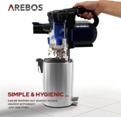 AREBOS - 2-in-1 Steelstofzuiger Draadloos - Stofzuiger Zonder Zak 200W - Kruimelzuiger - Handstofzuiger - Turboborstel Met LED - Stofzuiger Met Zak - Blauw -Leifheit Store 1200x1165 4