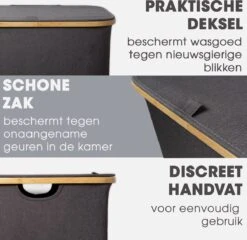 HENNEZ Wasmand 2 Vakken Met Deksel - Van 140L Opvouwbaar Met Scheiding En Een Bamboe Frame - Wassorteerder Inclusief Waszak - Laundry Basket - Wasmanden - Wasbox Zwart -Leifheit Store 1200x1166 2