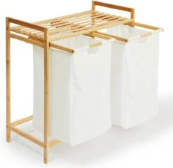 Bamboe Rek Met Wasmanden - 30L - Wassorteerder - 2 Vakken - Hout - Dubbele Wasmand -Leifheit Store 1200x1166