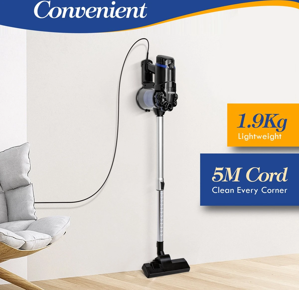 GREAT JACOB Tornado 33ZHB - Steelstofzuiger - 3-in-1 - Met Snoer - 600W - Stofzuiger Zonder Zak - 5 Meter Kabel- Blauw/zwart 5 GREAT JACOB Tornado 33ZHB - Steelstofzuiger - 3-in-1 - Met Snoer - 600W - Stofzuiger Zonder Zak - 5 Meter Kabel- Blauw/zwart - Afbeelding 5