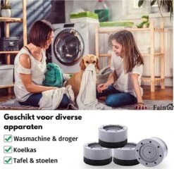 Luxe Trillingsdempers Wasmachine – Set Van 4 Stuks – Grijs - Extra Dik - Voetjes Wasmachine & Droger - Wasmachine Demper – Anti Trillings / Vibratie Dempers Pads – Antislip Rubber – Trillingsmat – Antislipmat - Schokdempers Wasmachine -Leifheit Store 1200x1168 17