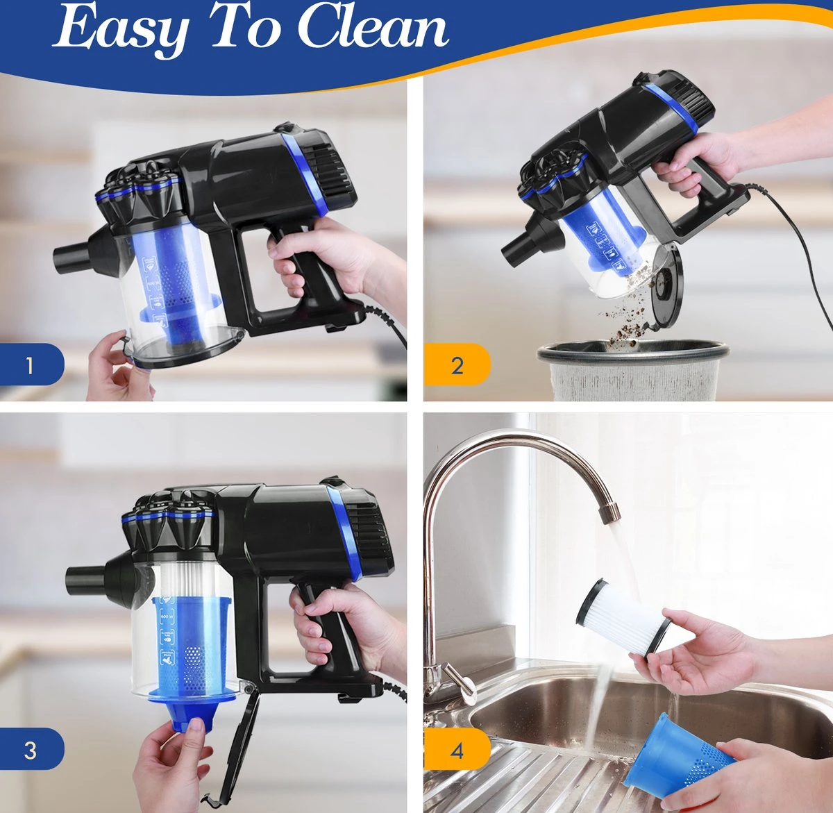 GREAT JACOB Tornado 33ZHB - Steelstofzuiger - 3-in-1 - Met Snoer - 600W - Stofzuiger Zonder Zak - 5 Meter Kabel- Blauw/zwart 4 GREAT JACOB Tornado 33ZHB - Steelstofzuiger - 3-in-1 - Met Snoer - 600W - Stofzuiger Zonder Zak - 5 Meter Kabel- Blauw/zwart - Afbeelding 4