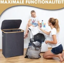 HENNEZ Wasmand 2 Vakken Met Deksel - Van 140L Opvouwbaar Met Scheiding En Een Bamboe Frame - Wassorteerder Inclusief Waszak - Laundry Basket - Wasmanden - Wasbox Zwart -Leifheit Store 1200x1174 2