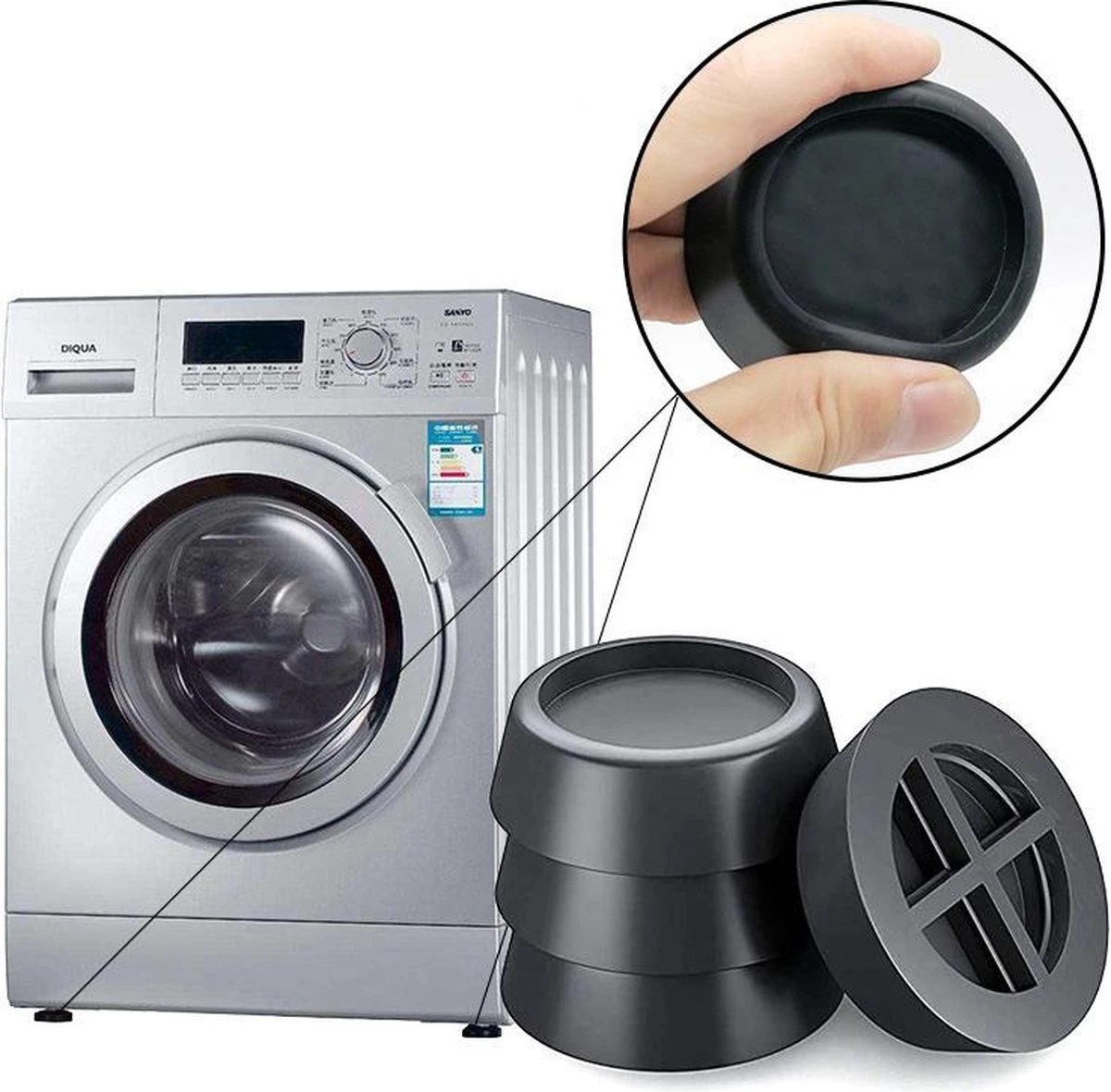TIKKENS Trillingsdempers Wasmachine/Droogkast - Set Van 4 Stuks - Trillingsmat - Voetjes Droger - Demper - Anti Vibratie - Antislip Rubber - Wit 4 TIKKENS Trillingsdempers Wasmachine/Droogkast - Set Van 4 Stuks - Trillingsmat - Voetjes Droger - Demper - Anti Vibratie - Antislip Rubber - Wit - Afbeelding 4