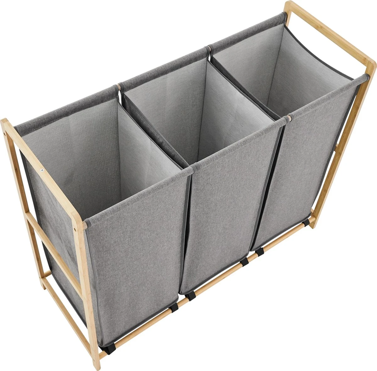 ACAZA Grote Wassorteerder Met 3 Vakken - XL Wasmand - Stof / Bamboe - Grijs 4 ACAZA Grote Wassorteerder Met 3 Vakken - XL Wasmand - Stof / Bamboe - Grijs - Afbeelding 4