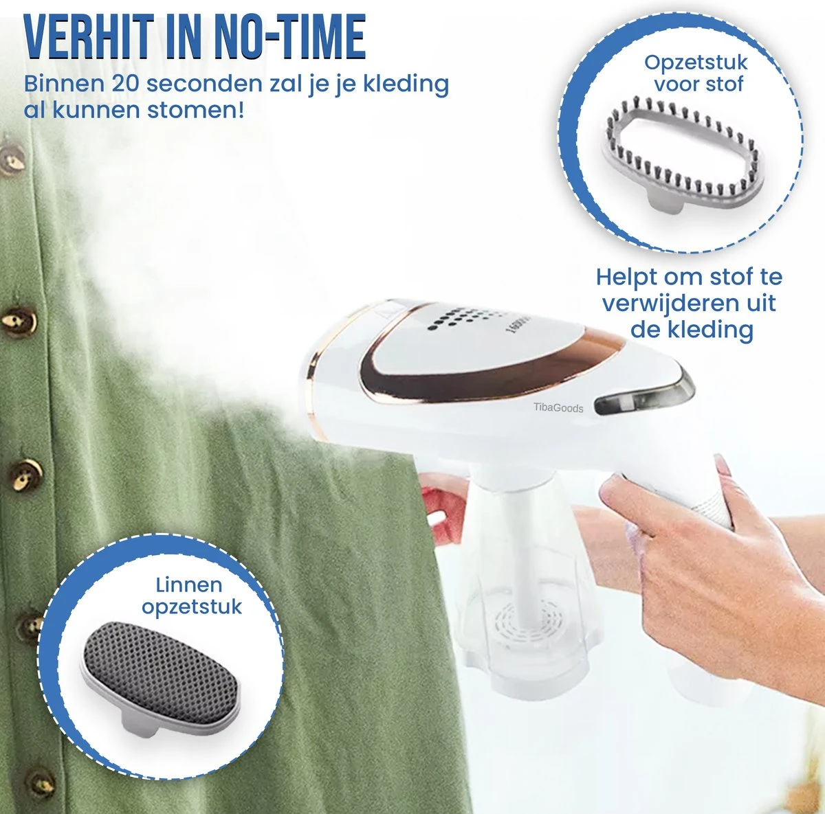 TibaGoods Luxe Kledingstomer - Handstomer - Ontkreuker - Stoomreiniger - Warmt Snel Op - Inclusief 2 Opzetborstels - 1600w - 250ml 2 TibaGoods Luxe Kledingstomer - Handstomer - Ontkreuker - Stoomreiniger - Warmt Snel Op - Inclusief 2 Opzetborstels - 1600w - 250ml - Afbeelding 2