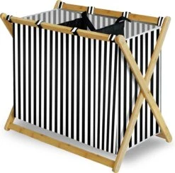 MIRI Wasmand – Wassorteerder – Gestreept – Wasmanden – Wasmand 3 Vakken – Opvouwbaar – Wasbox – Bamboe – 105L – Incl. Schroevendraaier – Laundry Basket – LIMITED EDITION