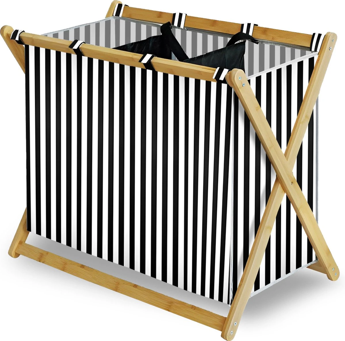 MIRI Wasmand – Wassorteerder – Gestreept – Wasmanden – Wasmand 3 Vakken – Opvouwbaar – Wasbox – Bamboe – 105L – Incl. Schroevendraaier – Laundry Basket – LIMITED EDITION 1 MIRI Wasmand – Wassorteerder – Gestreept – Wasmanden – Wasmand 3 Vakken – Opvouwbaar – Wasbox – Bamboe – 105L – Incl. Schroevendraaier – Laundry Basket – LIMITED EDITION