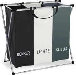 Wasmand 3 Vakken 90L - Opvouwbare Wassorteerder Met NL Opdruk - Aluminium Frame -