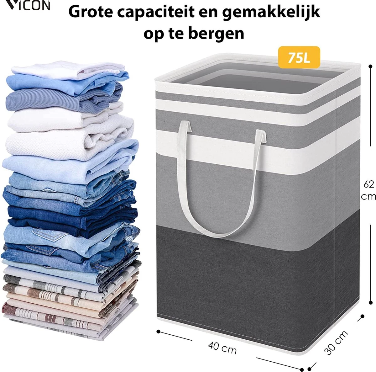 Draagbare Wasmand Met Versterkte Handgrepen - Set Van 3 X 75L Inhoud - Opvouwbaar - Waszakken Voor Wasgoed - Wassorteerder - Organizer Kleding - Wasbox 5 Draagbare Wasmand Met Versterkte Handgrepen - Set Van 3 X 75L Inhoud - Opvouwbaar - Waszakken Voor Wasgoed - Wassorteerder - Organizer Kleding - Wasbox - Afbeelding 5