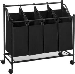 Acaza Stevige Wassorteerder - Wasmand Op Wieltjes Met 4 Uitneembare Vakken - 140L - Zwart -Leifheit Store 1200x1187 1