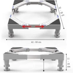 Verstelbare Wasmachine Verhoger | 10 Tot 15 Cm Hoog | 42 Tot 68 Cm Breed | Tot 300 KG Draagkracht | Incl. Schokdempers, Waterpas Meters & Meetlint | RVS & ABS | Multifunctioneel Ook Voor Wasdroger En Andere Machines | Wasmachine Sokkel -Leifheit Store 1200x1188 9