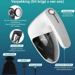 Merkloos Elektrische Pluizenverwijderaar - Draadloos - 2 Extra Opzetstukken - Wit - Ontpluizer - USB - Pluizentondeuse - Textiel En Wol - Inclusief Opbergtas -Leifheit Store 1200x1190 15